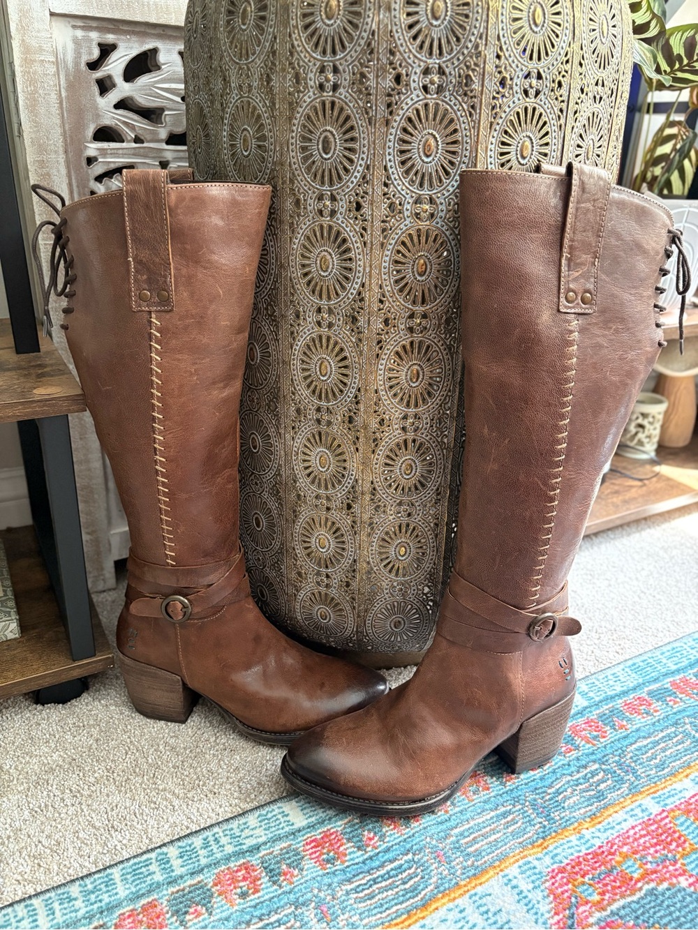 Roan by Bed Stu Brown Distressed Leather Knee High Lace Up Boots Size 6 - Picture 2 of 14